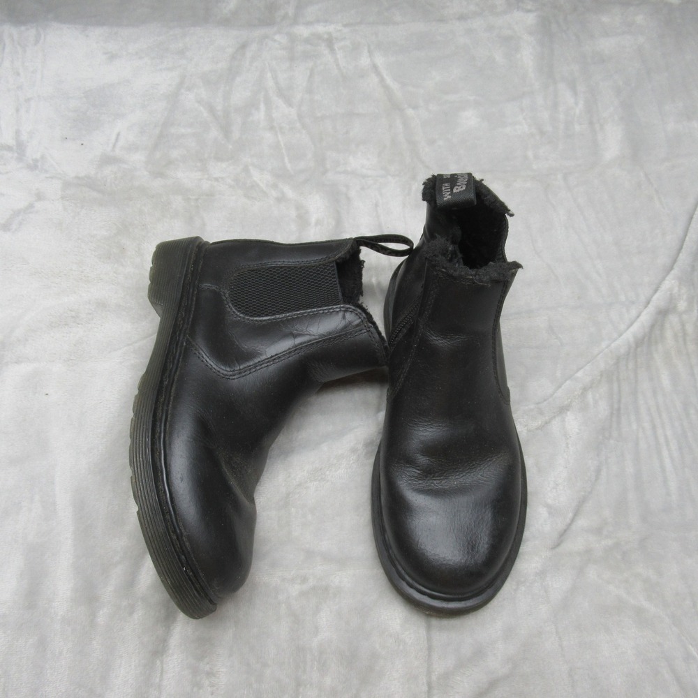 Dr Martensโ Kids Boot 3 Black Leather Side Zip Faux Fur Line Ankle Leonore Mono